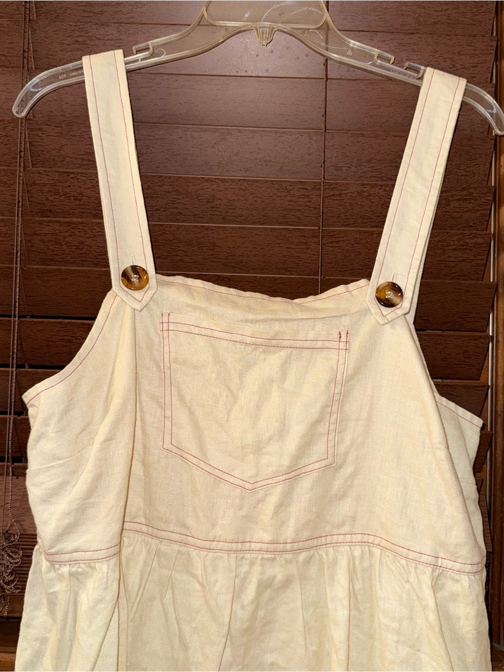 NWT ReMADE By UO Made In LA EcoVero™ Cream Linen Shortall Button-Straps Dress S - Picture 8 of 9